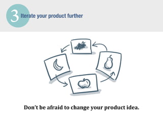 3   Iterate your product further




     Don’t	
  be	
  afraid	
  to	
  change	
  your	
  product	
  idea.
 