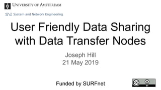 User Friendly Data Sharing
with Data Transfer Nodes
Joseph Hill
21 May 2019
Funded by SURFnet
 