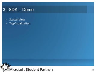 3 | SDK – Demo

    ScatterView
    TagVisualization




                        22
 