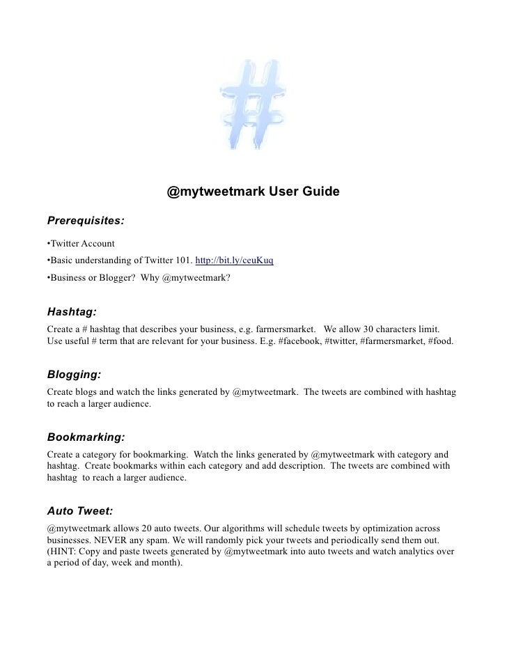 Mytweetmark User Guide