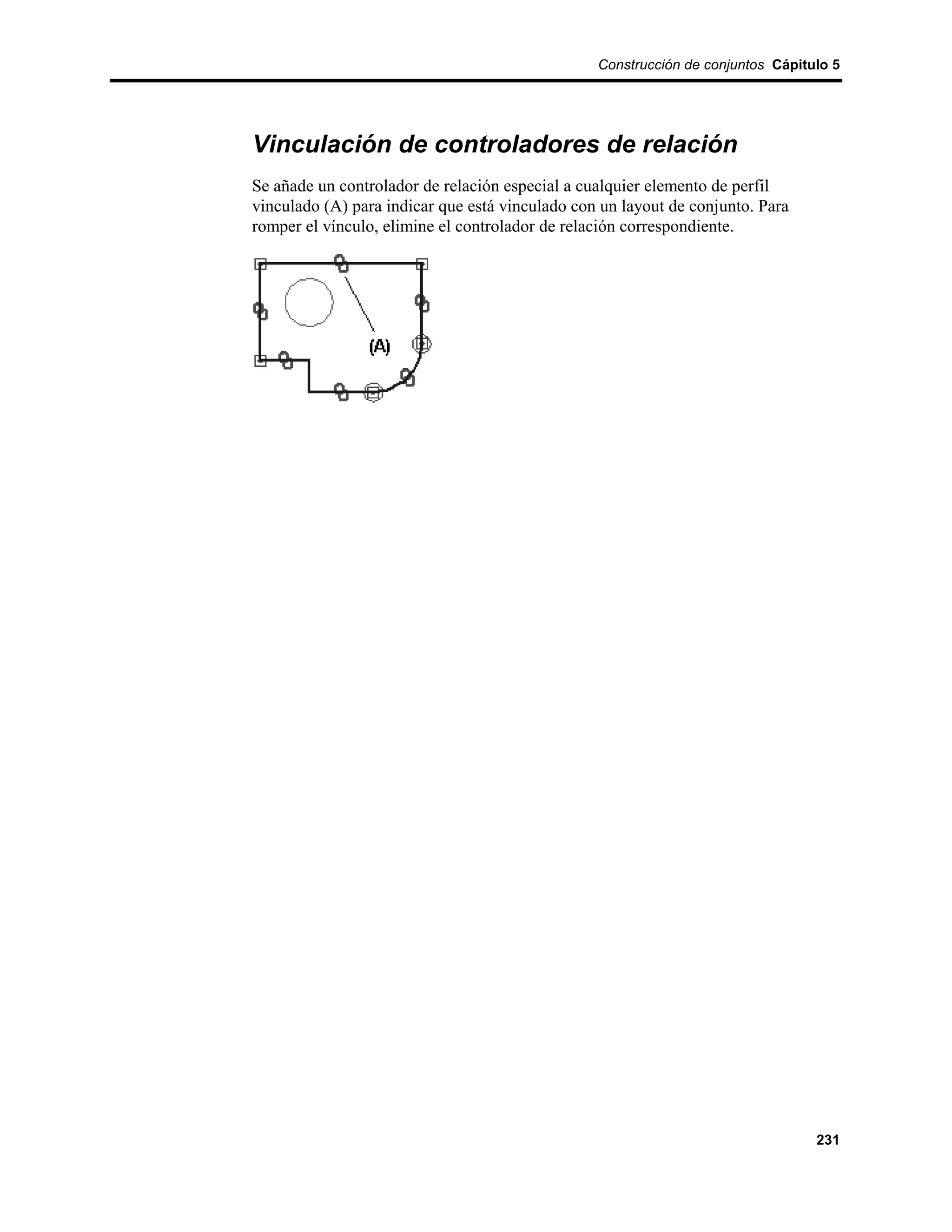 Construcción de conjuntos Cápitulo 5




Vinculación de controladores de relación
Se añade un controlador de relación especial a cualquier elemento de perfil
vinculado (A) para indicar que está vinculado con un layout de conjunto. Para
romper el vínculo, elimine el controlador de relación correspondiente.




                                                                                 231
 