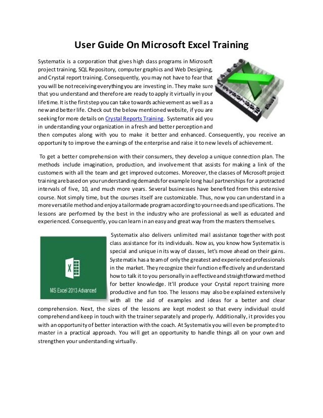 User Guide On Microsoft Excel Training - 