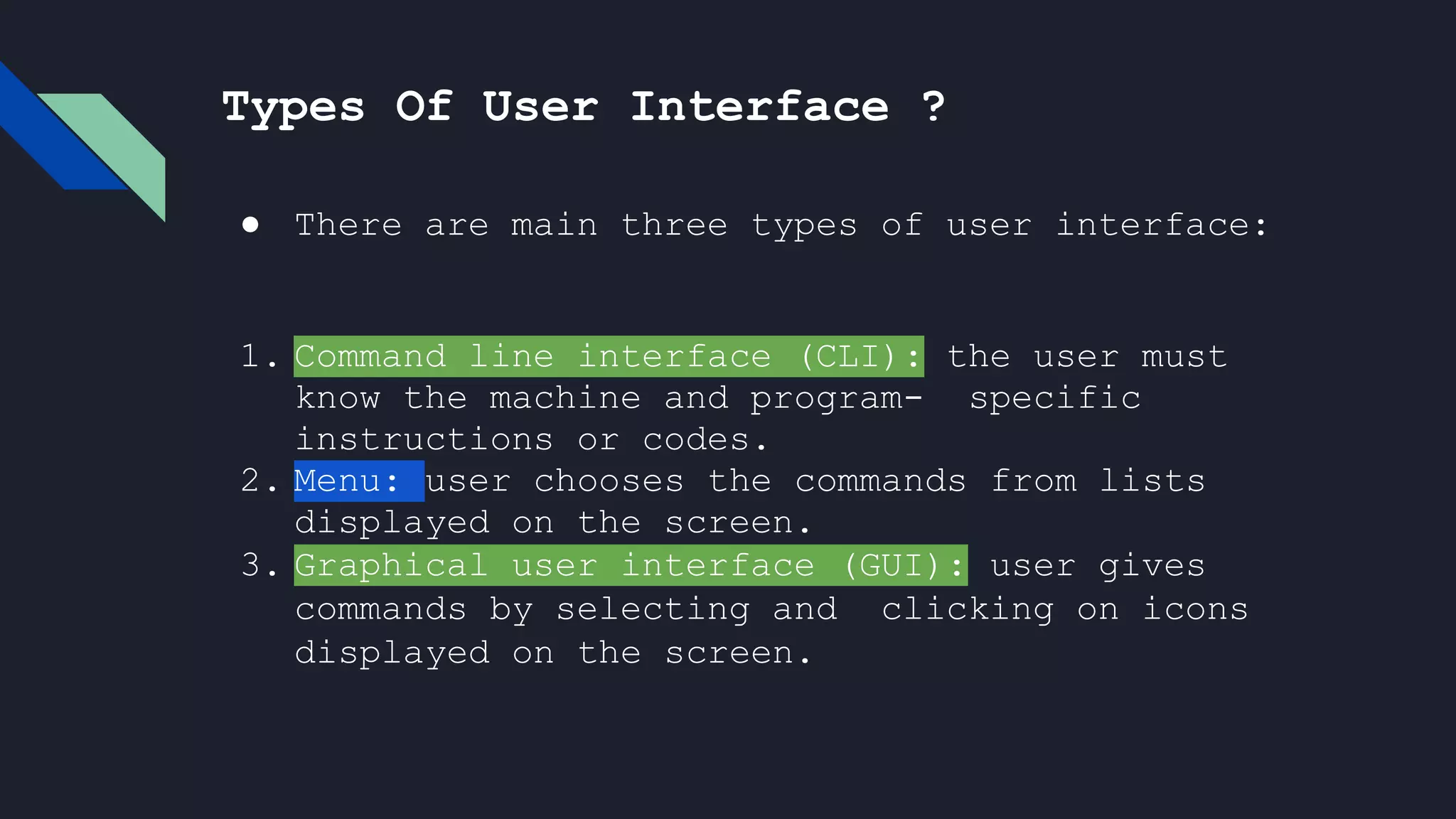 Types of User interface | PPTX | Operating Systems | Computer Software ...