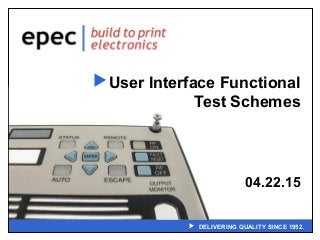  DELIVERING QUALITY SINCE 1952.
User Interface Functional
Test Schemes
04.22.15
 