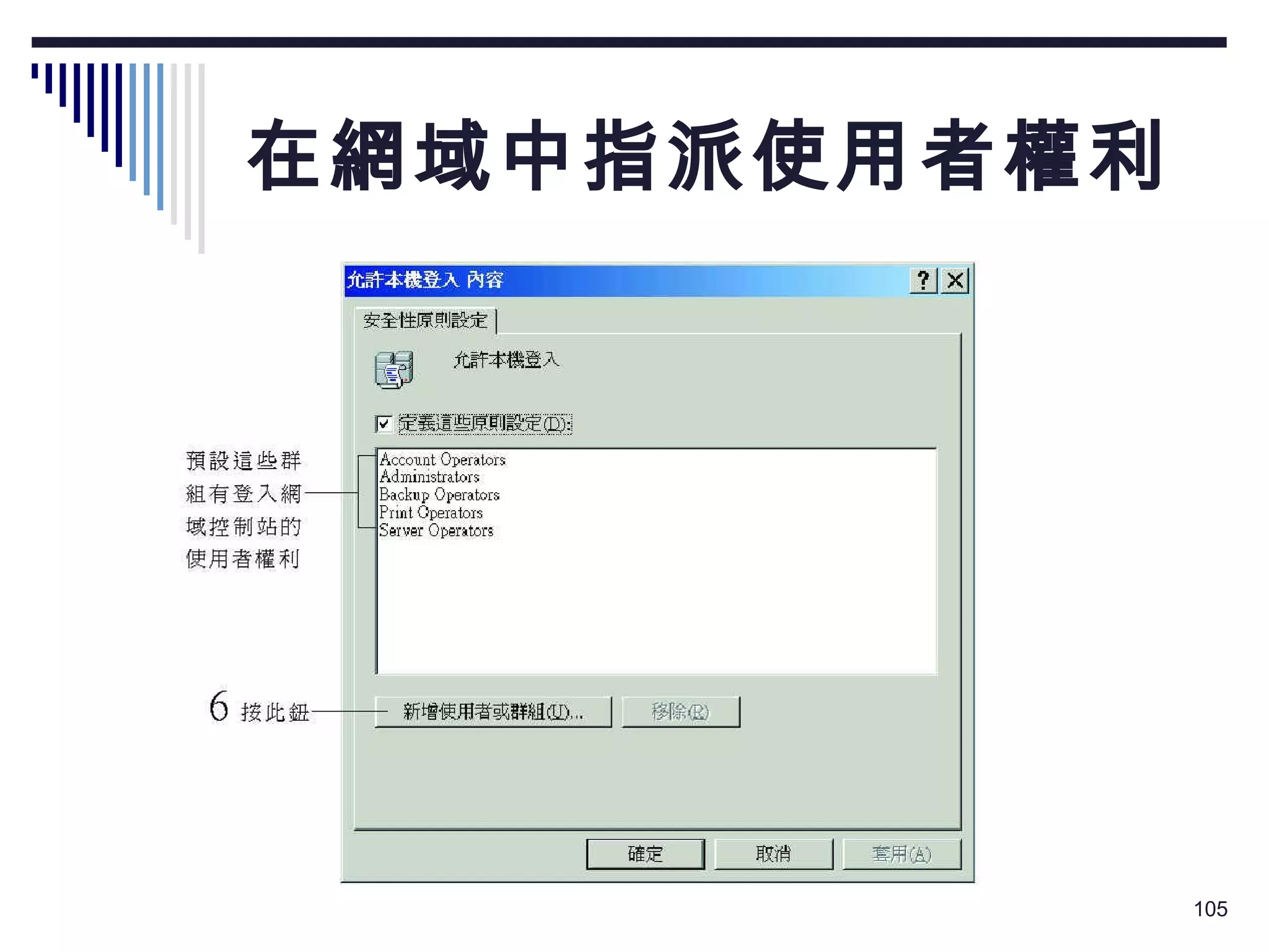 在網域中指派使用者權利 