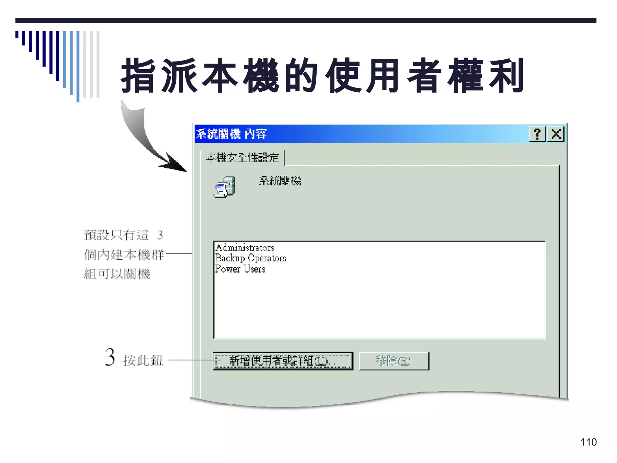 指派本機的使用者權利 