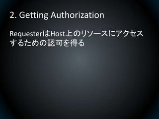 2. Getting Authorization
RequesterはHost上のリソースにアクセス
するための認可を得る
 