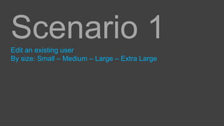 Scenario 1
Edit an existing user
By size: Small – Medium – Large – Extra Large

 