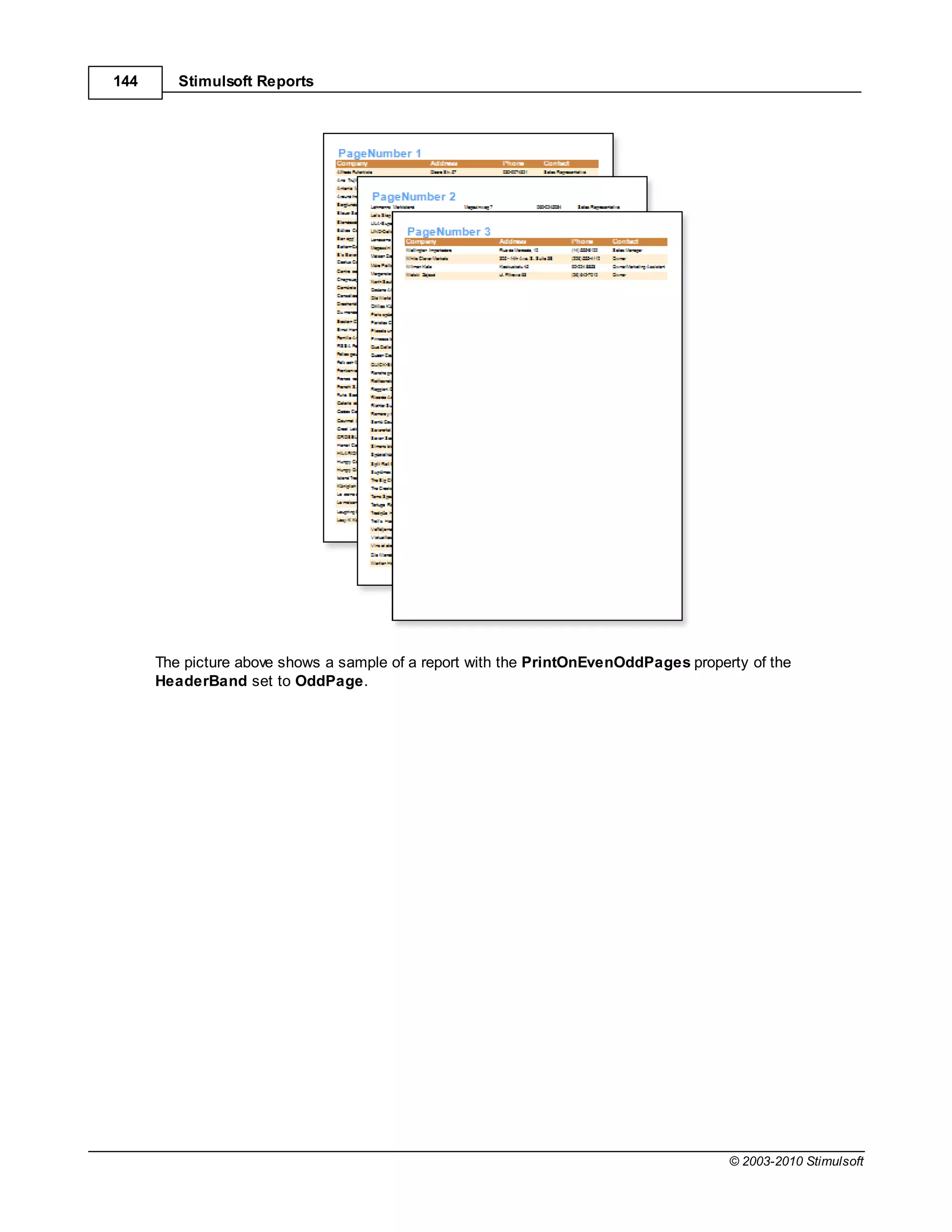 144      Stimulsoft Reports




      The picture above shows a sample of a report with the PrintOnEvenOddPages property of the
      HeaderBand set to OddPage.




                                                                                      © 2003-2010 Stimulsoft
 