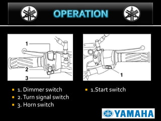 



1. Dimmer switch
2. Turn signal switch
3. Horn switch



1.Start switch

 