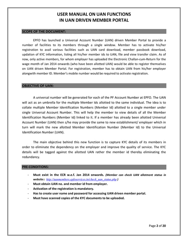 User Manual for getting UAN PF Number PDF