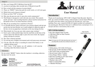 User manual for spy cam 1-4 without charger