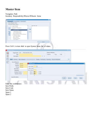 Oracle Master Item Creation Document | DOCX