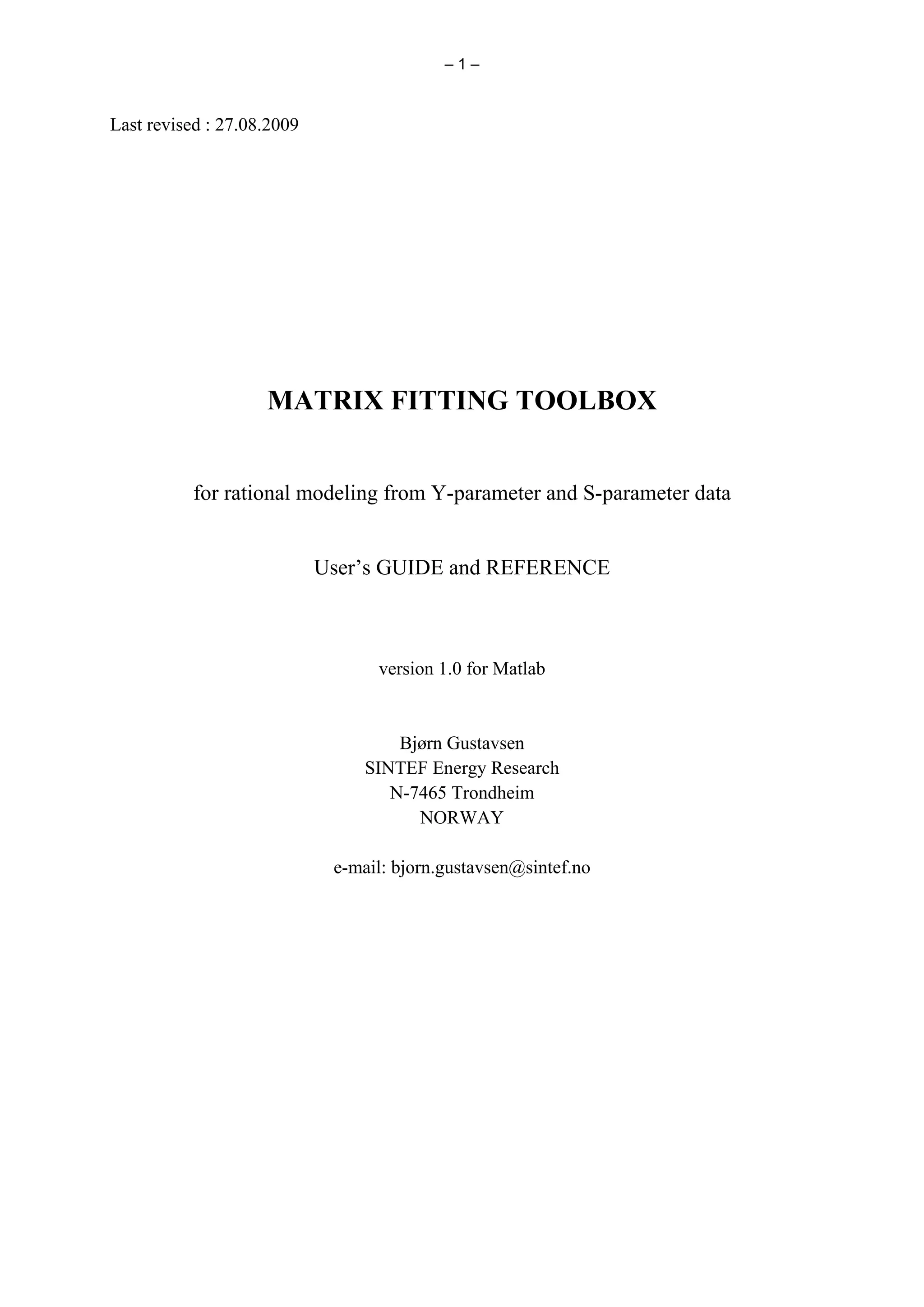 Matrix Fiting User manual matrix fitting toolbox | PDF