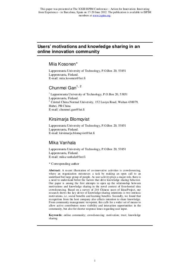 User Motivation In Crowdsourcing - 