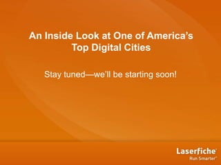An Inside Look at One of
                   America’s Top Digital Cities



        Brian Stein                    Lacey Bowden               Joe King            Lisa Miyake

Technology Manager - Applications   Business Systems Analyst   Presales Engineer   Government Specialist
        Town of Marana                   Town of Marana           Laserfiche            Laserfiche
 