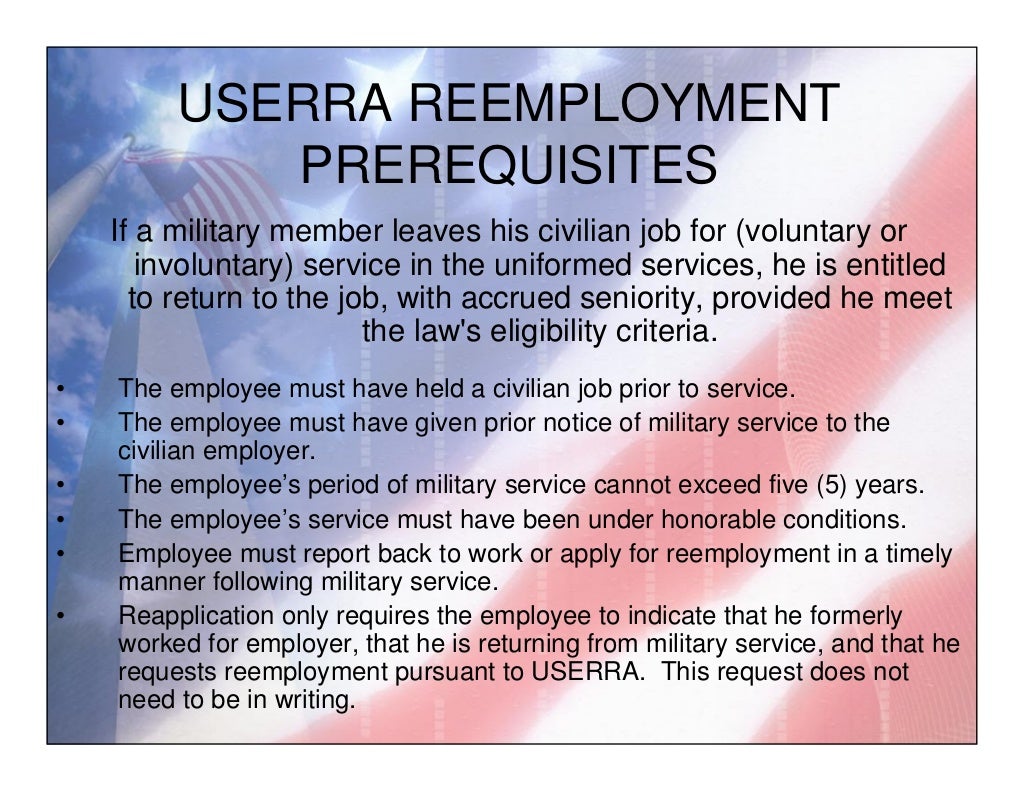 USERRA Uniformed Services Employment and Reemployment Rights Act