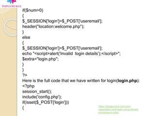 User registration and login using stored procedure in php | PPTX