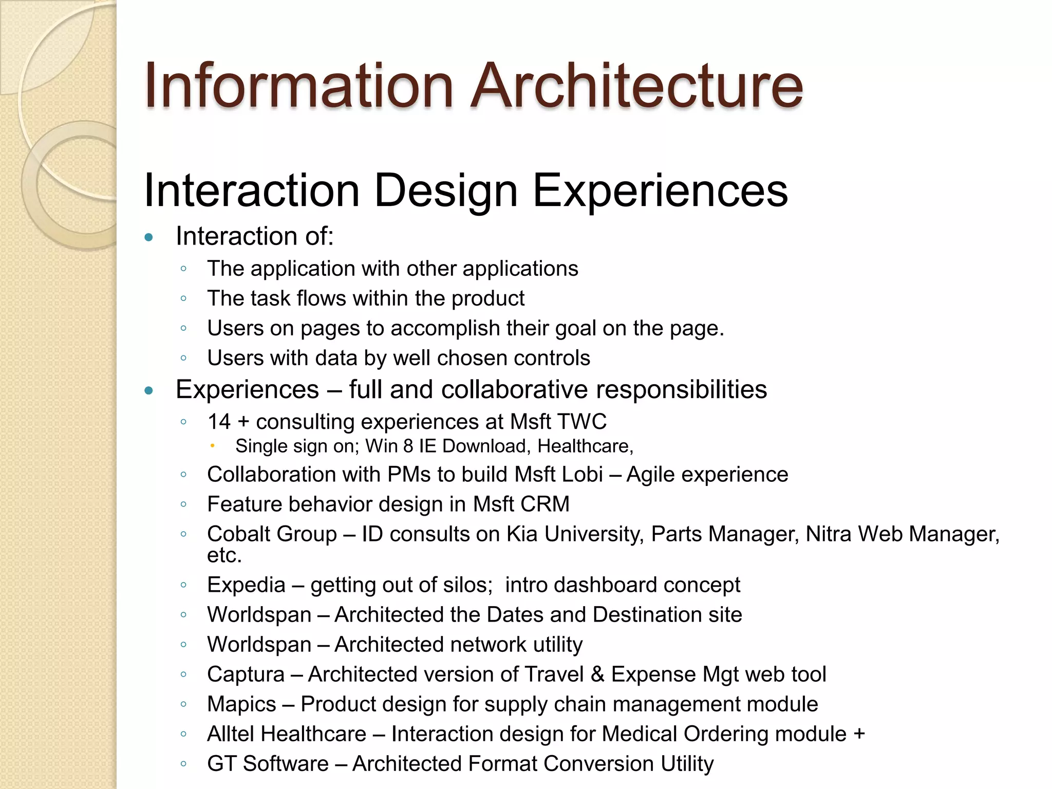 Experiences in multiple domains