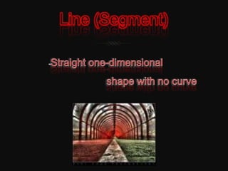 Line (Segment)                 -Straight one-dimensional 		                       shape with no curve