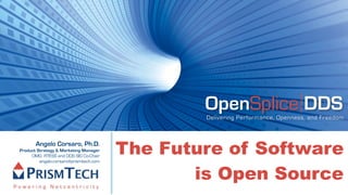 OpenSplice DDS
                                                Delivering Performance, Openness, and Freedom



       Angelo Corsaro, Ph.D.
Product Strategy & Marketing Manager
     OMG RTESS and DDS SIG Co-Chair
         angelo.corsaro@prismtech.com
                                        The Future of Software
                                               is Open Source
 