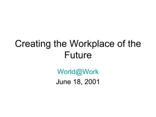 Creating the Workplace of the Future [email_address] June 18, 2001 