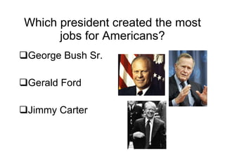 Which president created the most jobs for Americans? George Bush Sr. Gerald Ford Jimmy Carter 