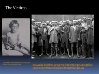 Auschwitz (continued…)Auschwitz was located near the German-Polish border in Upper SilesiaThe sign of the main gate here states “Arbeit Macht Frei”This translates to “Work Brings Freedom”http://www.sackstark.info/wp-content/uploads/2008/02/arbeit_macht_frei.jpeghttp://www.auschwitz.dk/Auschwitz.htmhttp://www1.yadvashem.org/odot_pdf/Microsoft%20Word%20-%205782.pdf