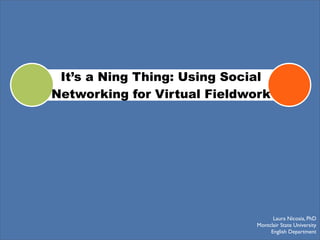 It’s a Ning Thing: Using Social
Networking for Virtual Fieldwork




                                    Laura Nicosia, PhD
                              Montclair State University
                                   English Department
 