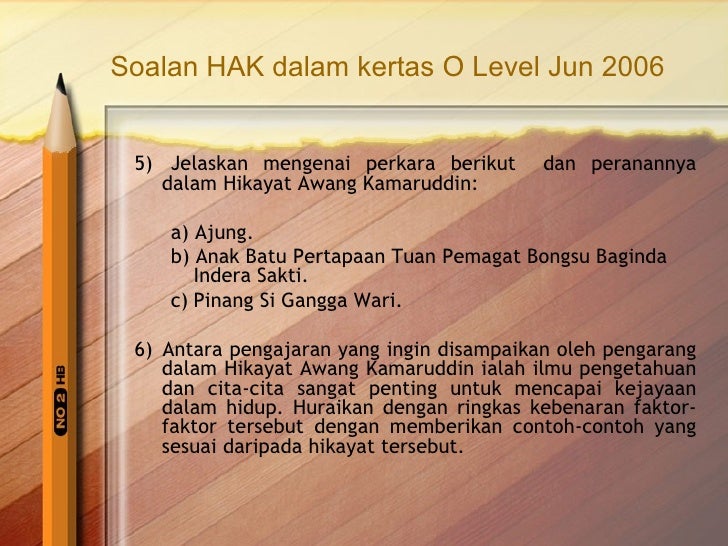 Soalan Hikayat Awang Kamaruddin, Kertas O' Level 2002 