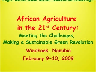 High-Level CSD Inter-sessional Meeting: African Agriculture  in the 21 st  Century: Meeting the Challenges,  Making a Sustainable Green Revolution Windhoek, Namibia February 9-10, 2009 