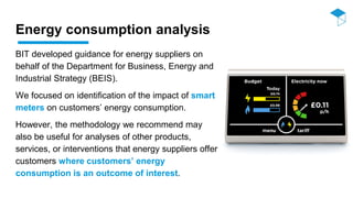 Energy consumption analysis
BIT developed guidance for energy suppliers on
behalf of the Department for Business, Energy a...