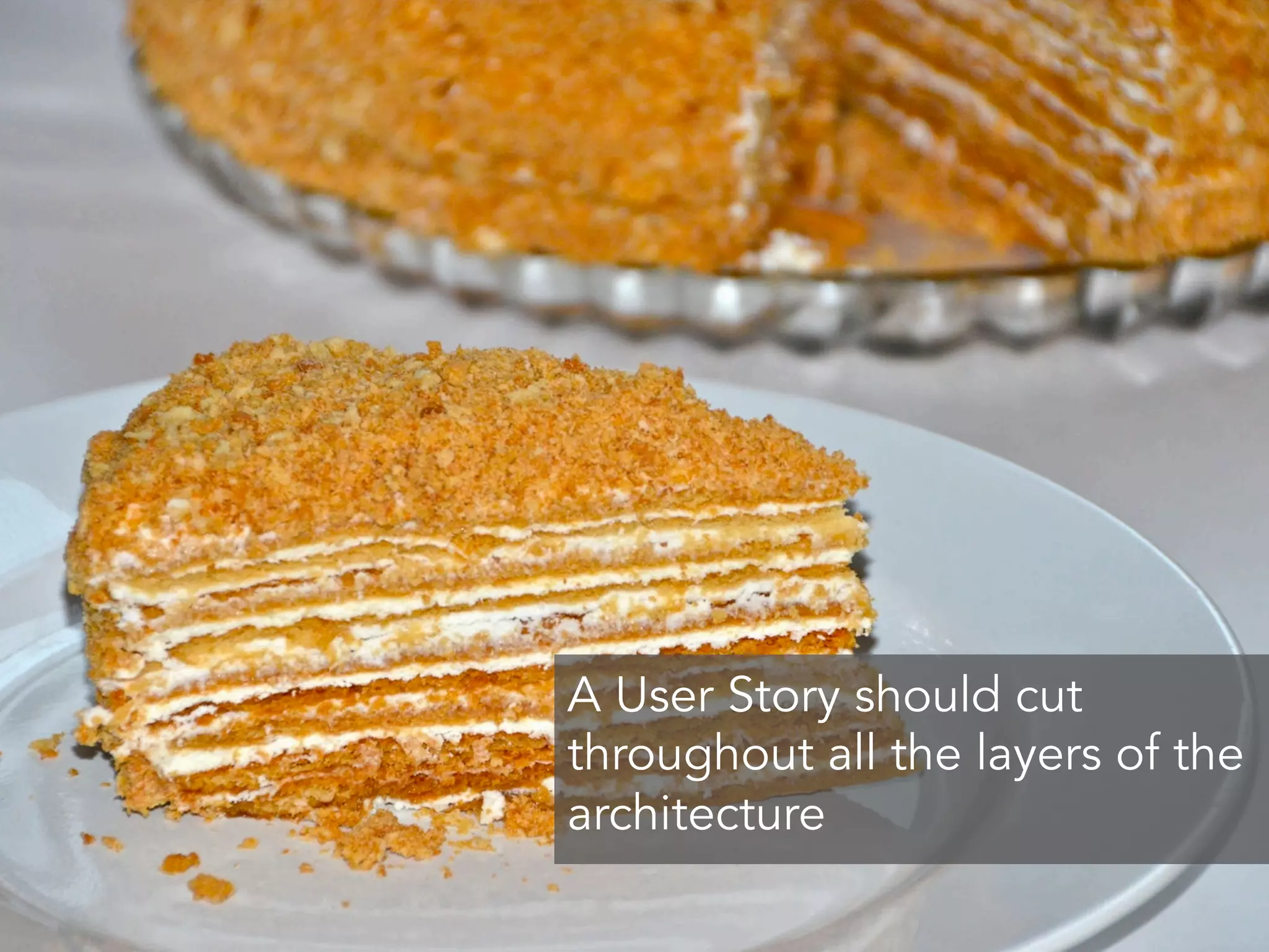 A User Story should cut
throughout all the layers of the
architecture
 