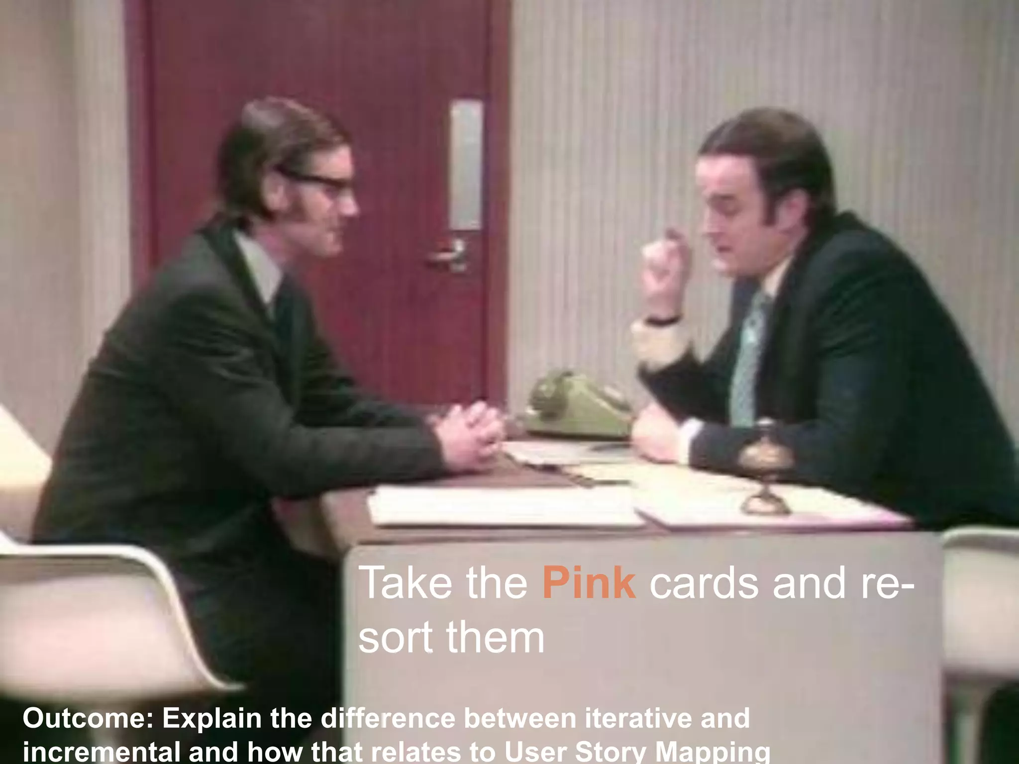 Iterative AdvantagesElicits improved feedback on the whole application early Deliver your application early as early as possibleDiscourages "gold plating" Helps contain scopeOutcome: Explain the difference between iterative and incremental and how that relates to User Story Mapping