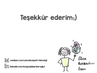 medium.com/yemeksepeti-teknoloji
linkedin.com/in/gozdeberberoglu/
Teşekkür ederim;)
 