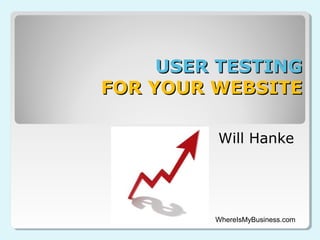 USER TESTING
FOR YOUR WEBSITE
Will Hanke

WhereIsMyBusiness.com

 