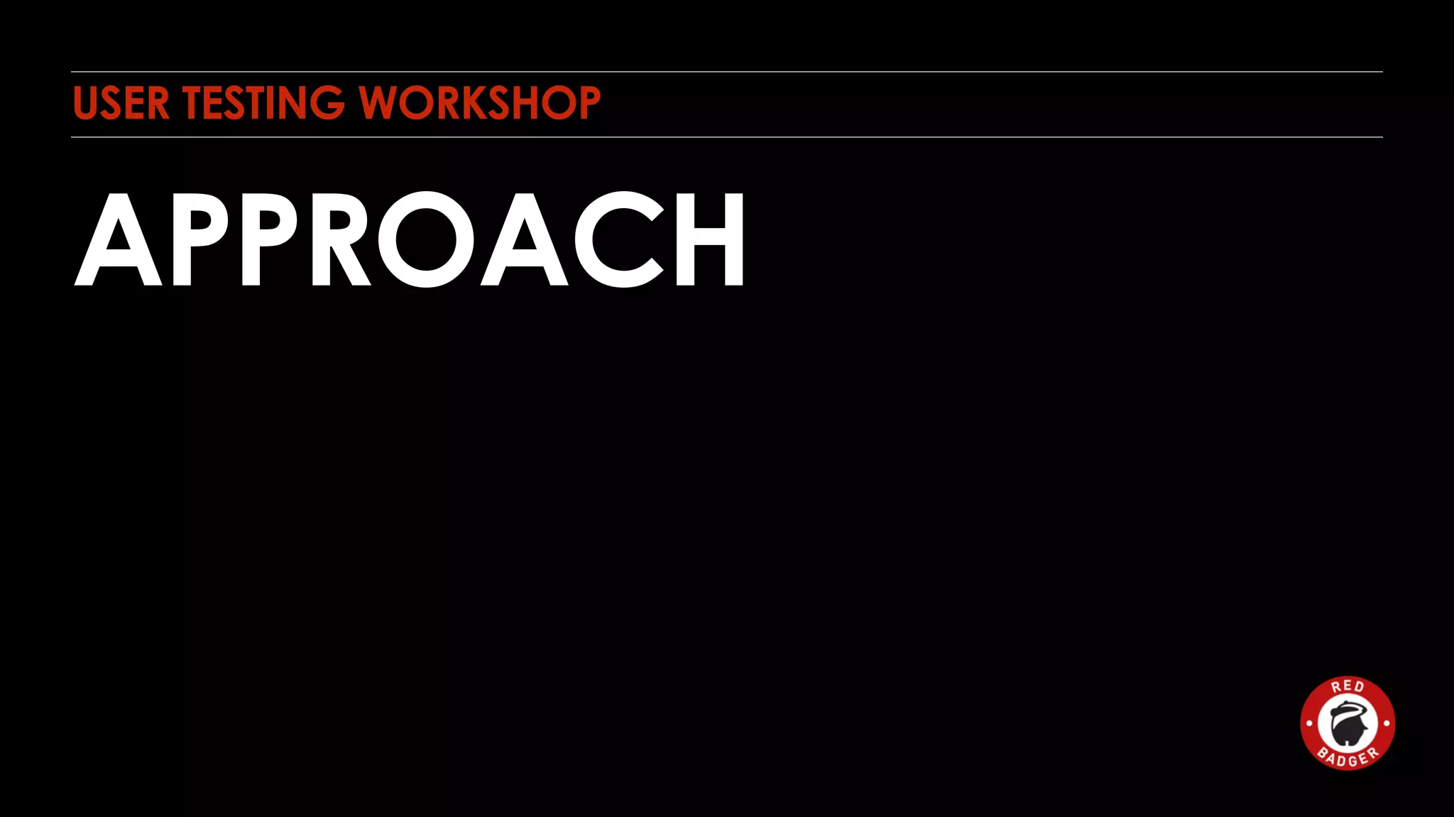USER TESTING WORKSHOP 
APPROACH 
 
