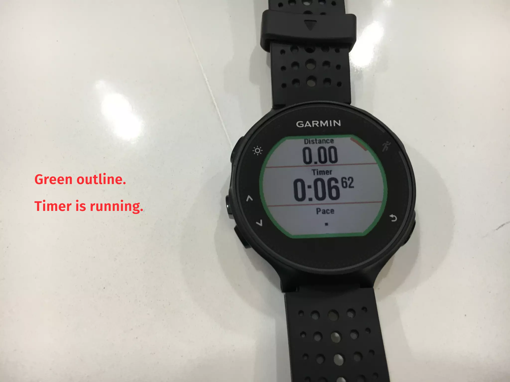 Green outline.
Timer is running.
 