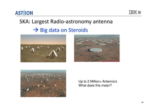 © 2012 IBM Corporation
Up to 2 Million+ Antenna’s
What does this mean?
•4
SKA: Largest Radio-astronomy antenna
Big data on...