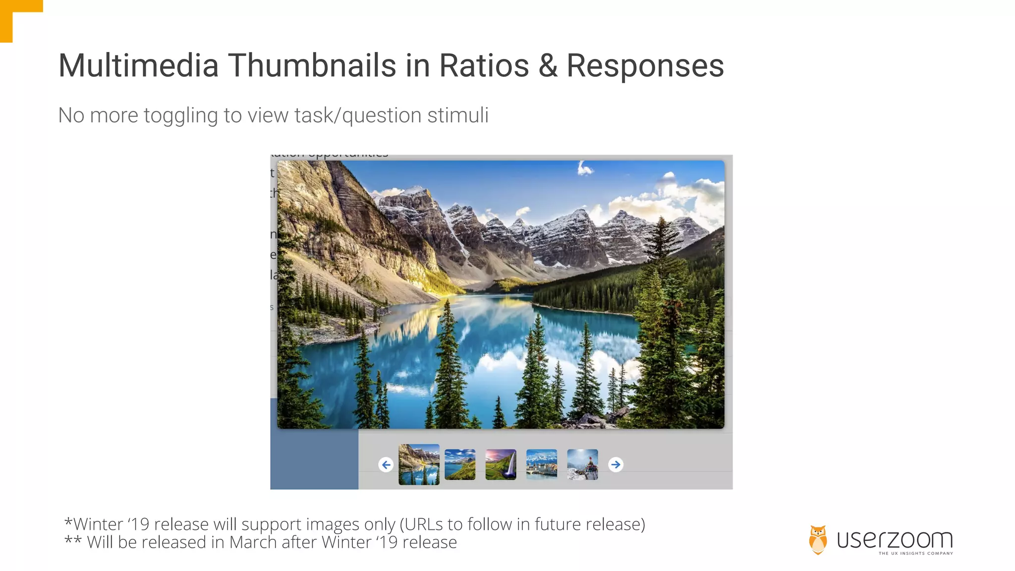 Multimedia Thumbnails in Ratios & Responses
*Winter ‘19 release will support images only (URLs to follow in future release)
** Will be released in March after Winter ‘19 release
 