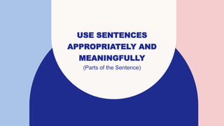 USE SENTENCES
APPROPRIATELY AND
MEANINGFULLY
(Parts of the Sentence)
 