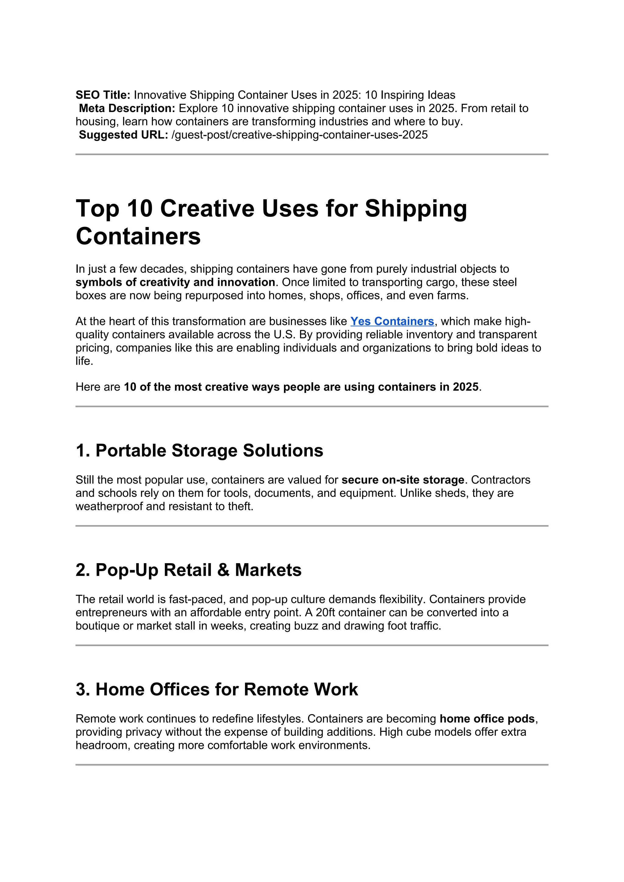 Top 10 Creative Uses for Shipping Containers | DOCX