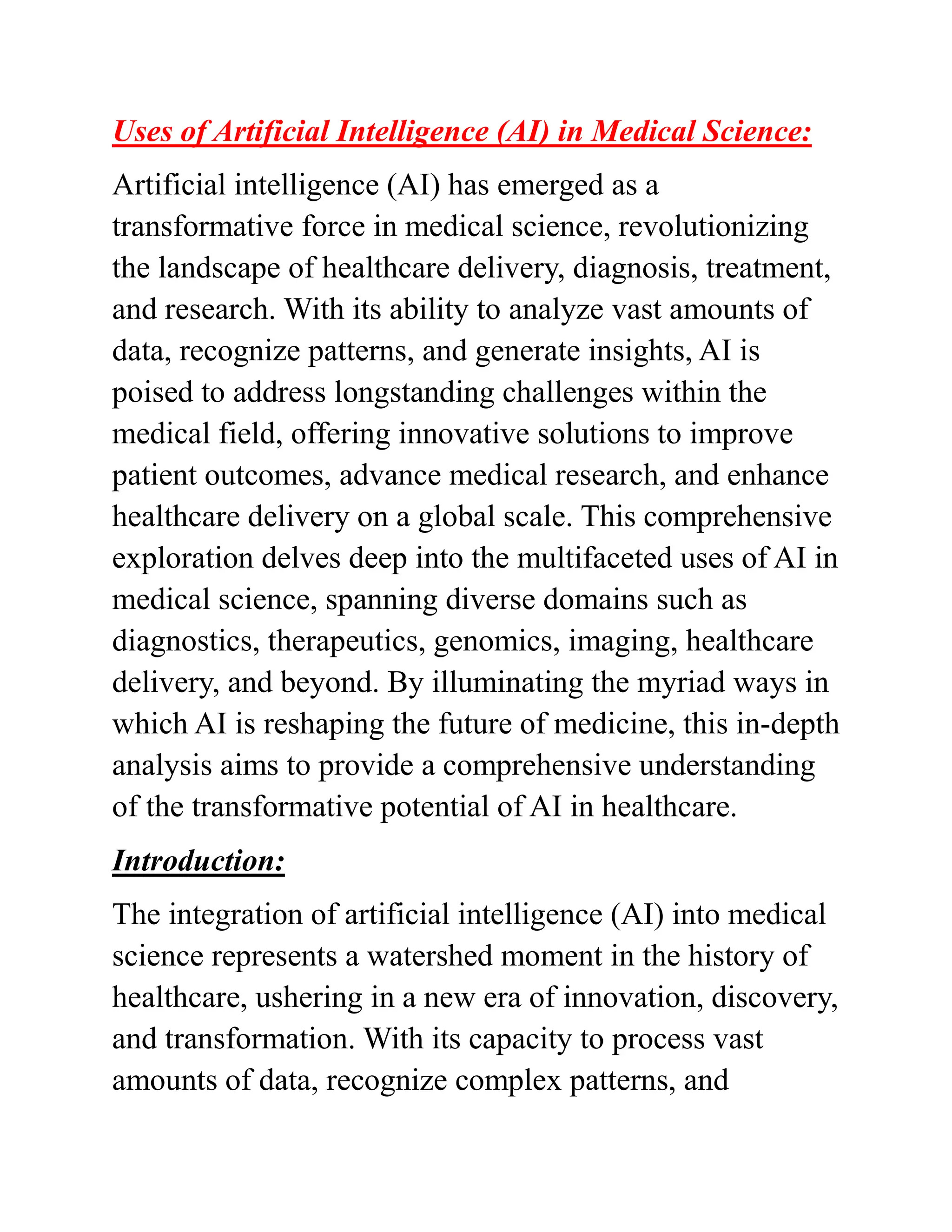 Uses of Artificial Intelligence (AI) in Medical Science.docx