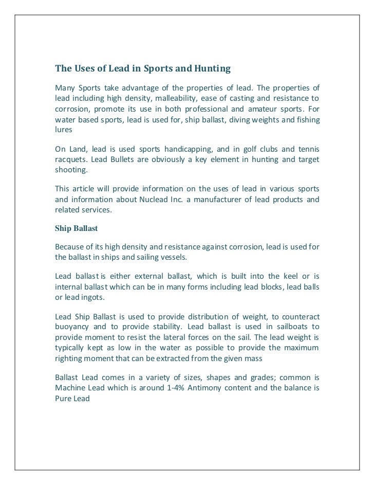 The Uses of Lead in Sports and Hunting