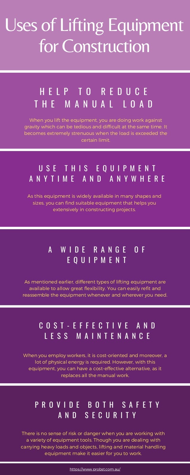 Uses of lifting equipment for construction