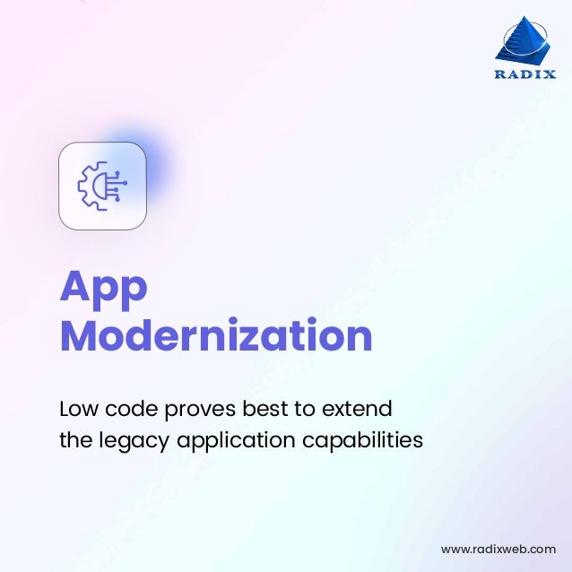 www.radixweb.com
App
Modernization
Low code proves best to extend
the legacy application capabilities
 