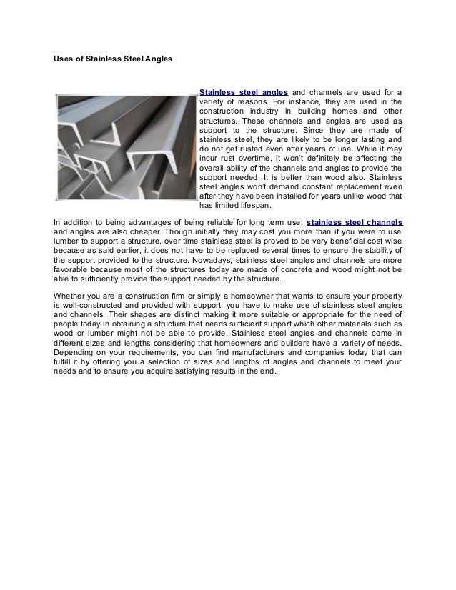 Uses of stainless steel angles