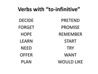 Uses of the infinitive with to | PPTX