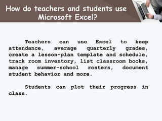 Students Using Excel Uses of word, puiblisher, and excel | PPTX