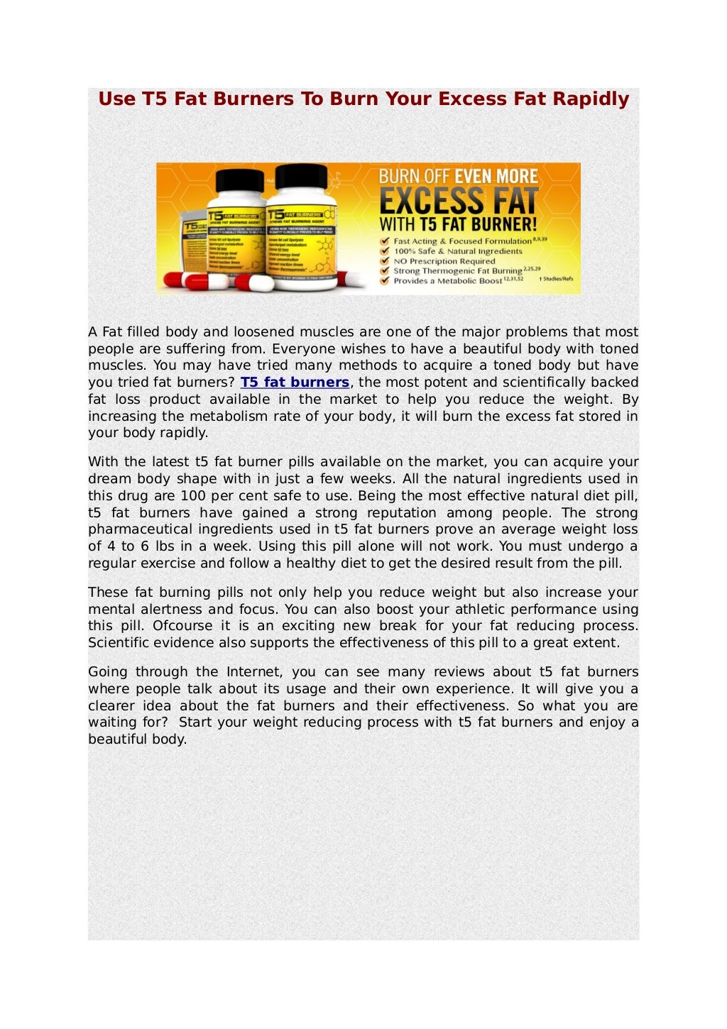 Use T5 Fat Burners To Burn Your Excess Fat Rapidly